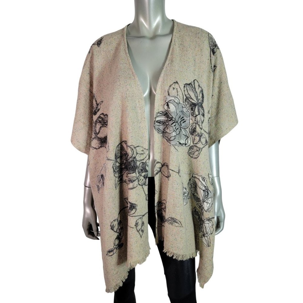 Anthropologie Petanu by Pashma Cardigan One Size Floral Cashmere Wool Silk Beige